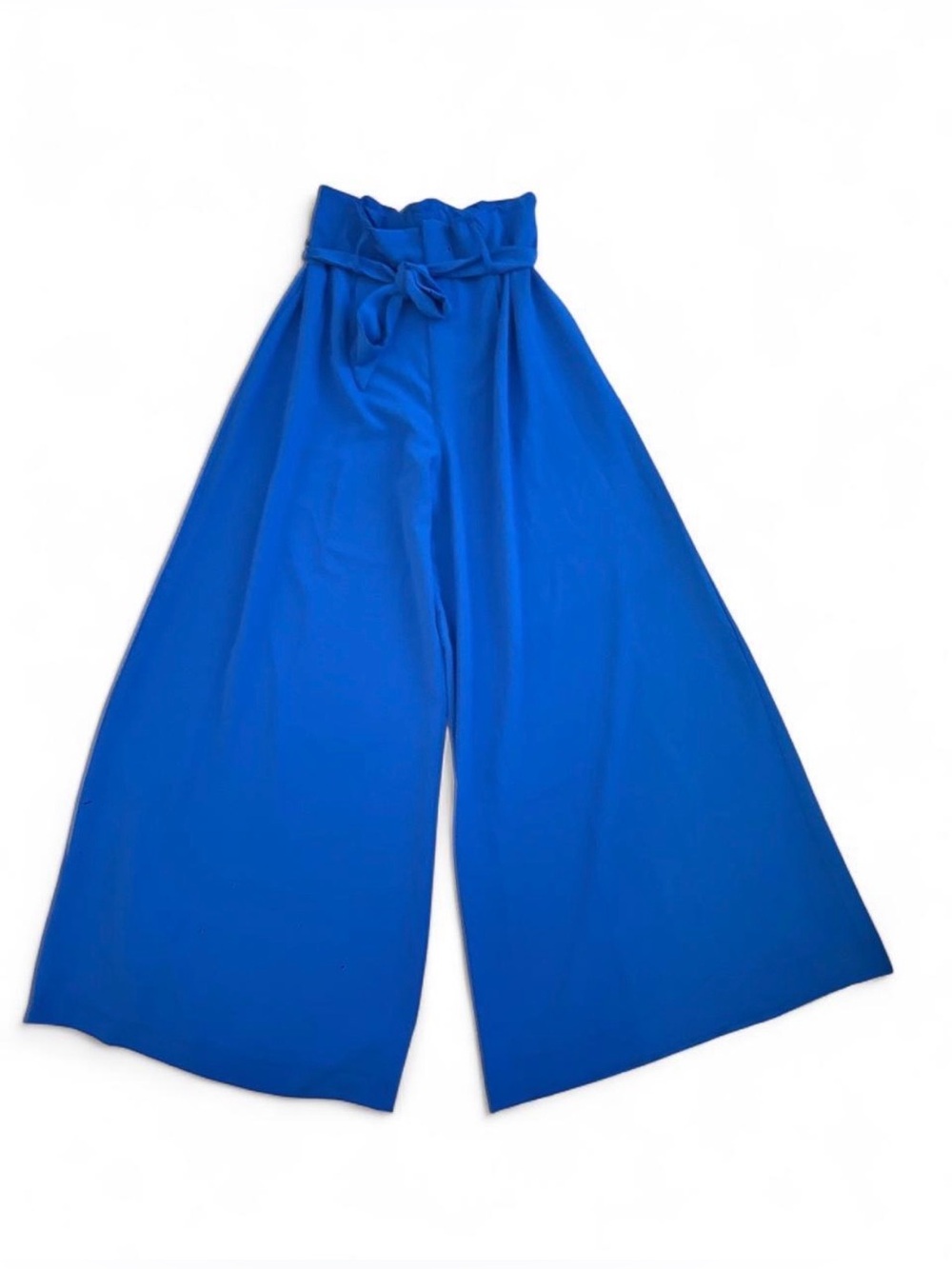 High-Waist Wide-Leg Paperbag Pants in Cobalt Blue